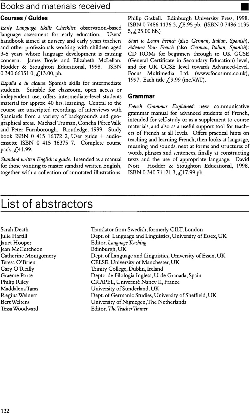 Abstract Ors List of abstractors | Language Teaching | Cambridge Core