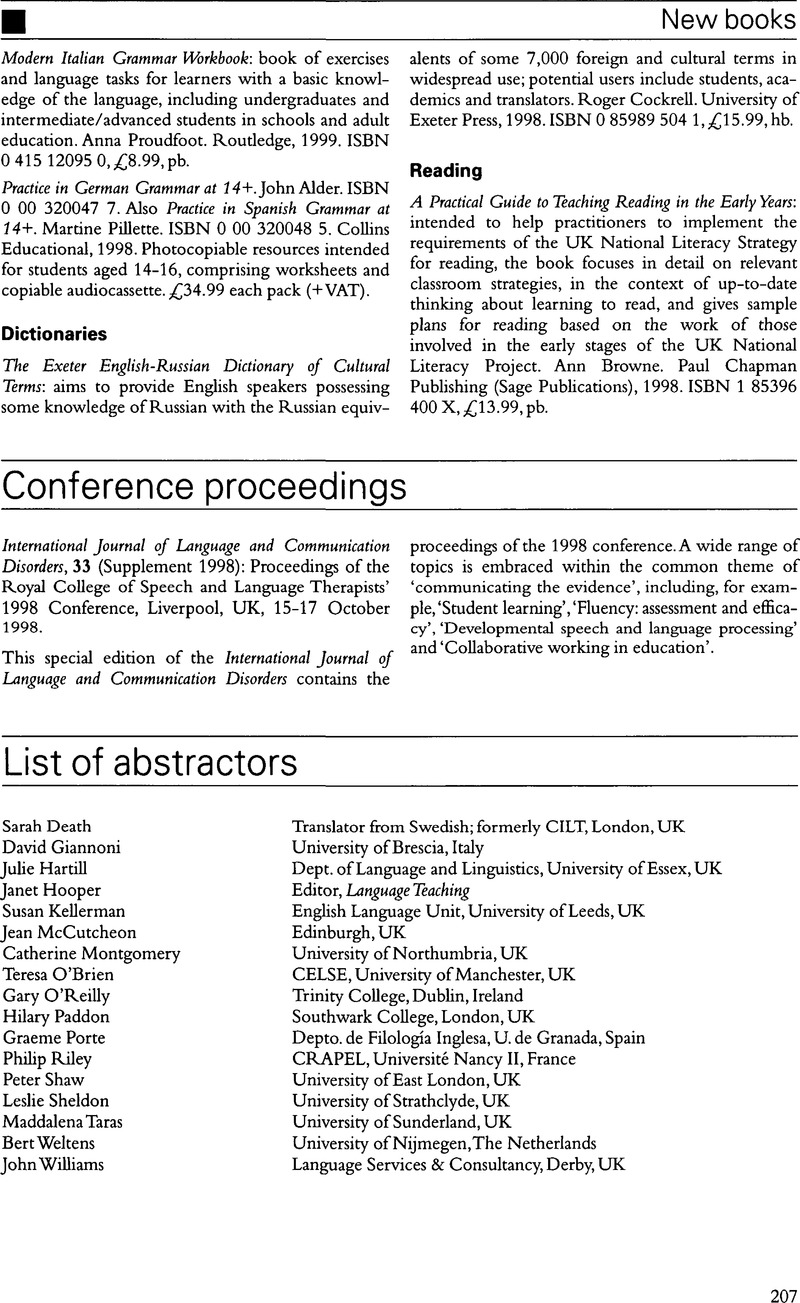 List of abstractors | Language Teaching | Cambridge Core