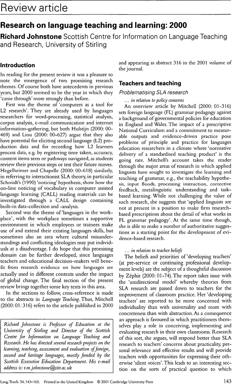 Research on language teaching and learning: 2000 | Language Teaching ...