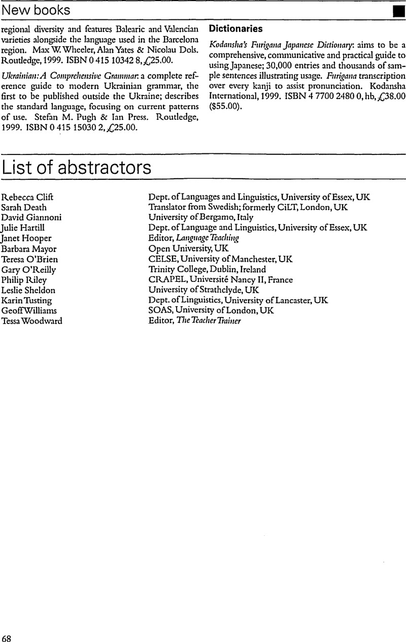 List of abstractors | Language Teaching | Cambridge Core