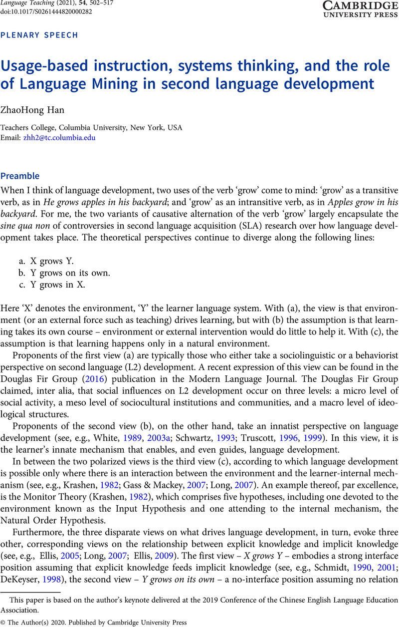 Usage-based instruction, systems thinking, and the role of Language ...