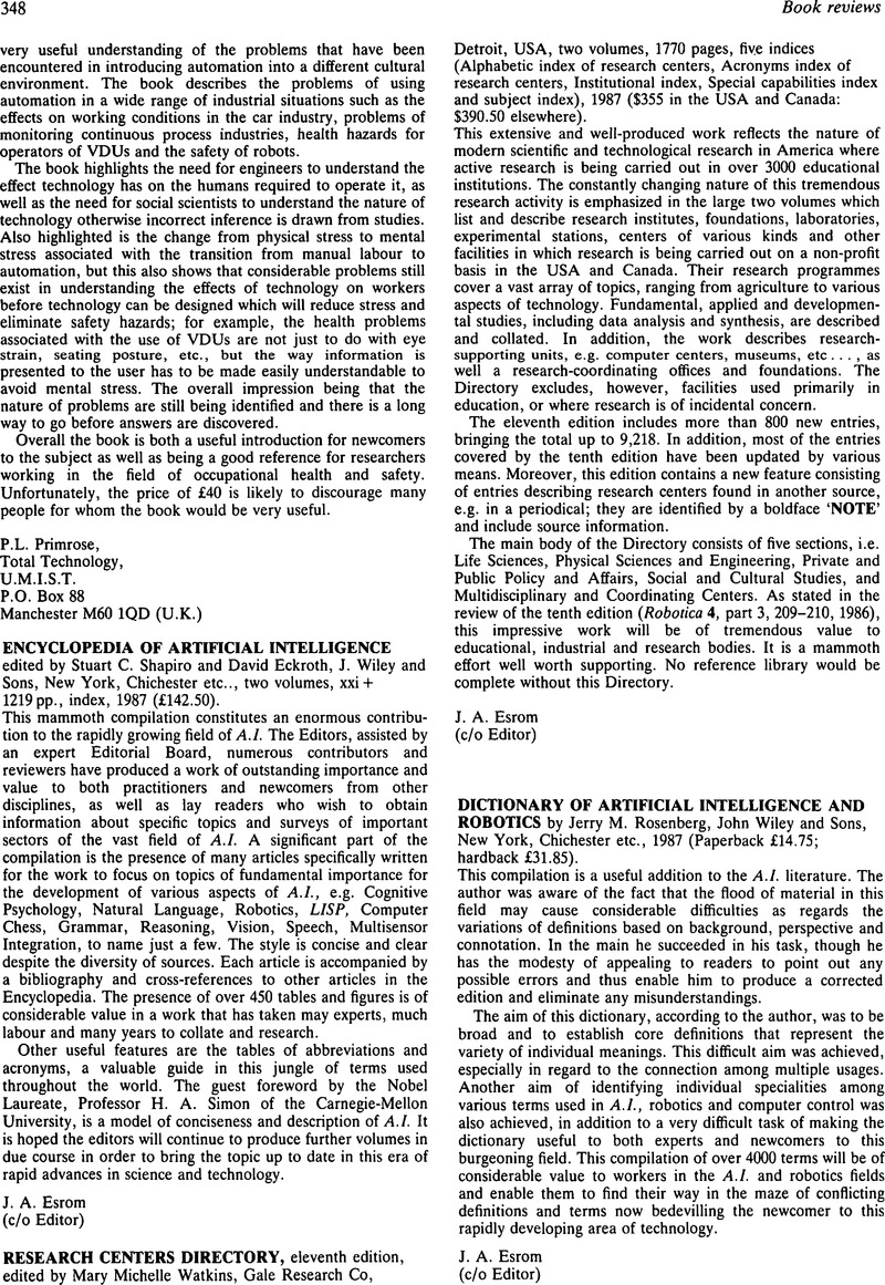 Encyclopedia of Artificial Intelligence edited by Stuart C. Shapiro and ...