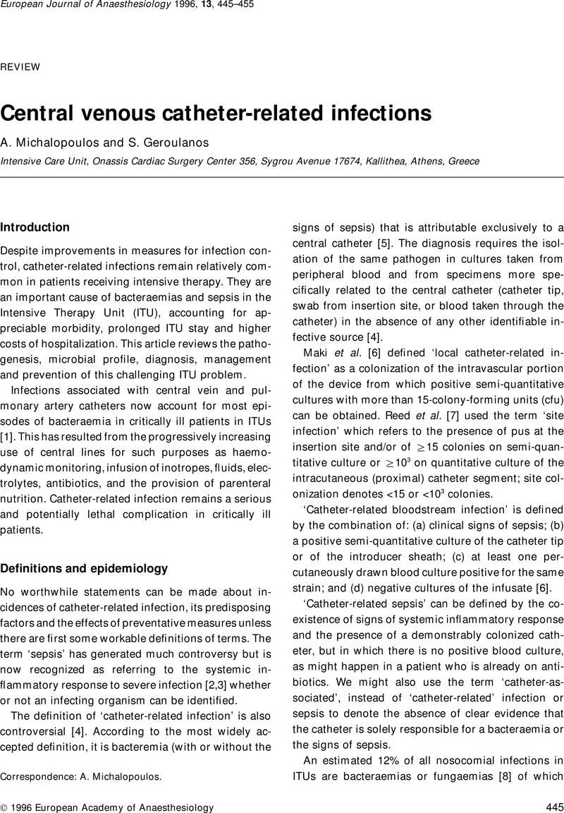 Central venous catheterrelated infections European Journal of