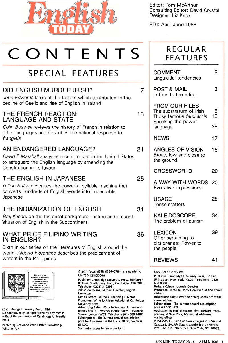 English File Contents Contents | English Today | Cambridge Core