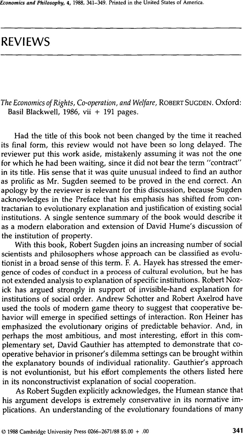 The Economics of Rights Co operation and Welfare Robert Sugden