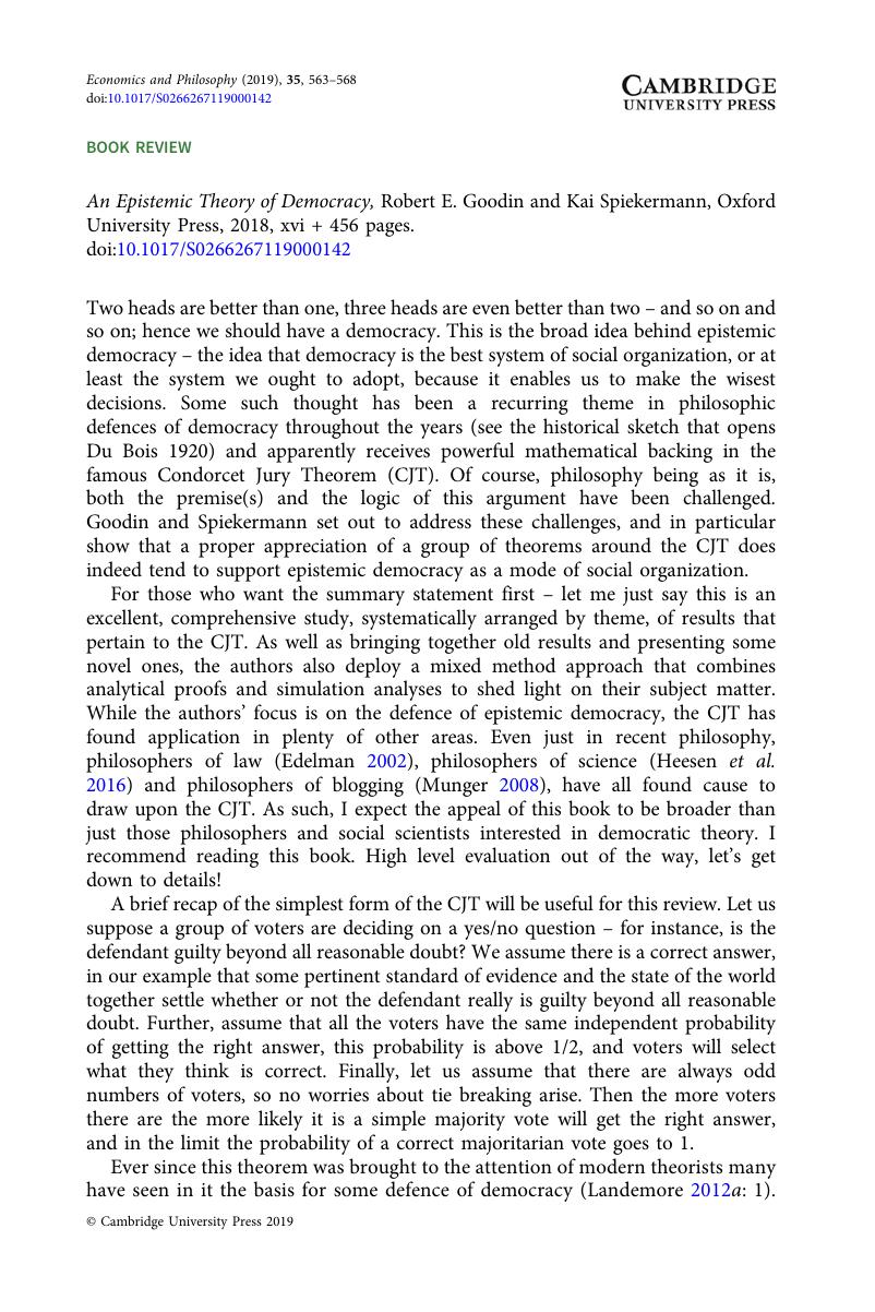 An Epistemic Theory of Democracy Robert E. Goodin and Kai Spiekermann ...