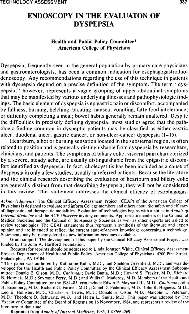 Endoscopy in the Evaluaton of Dyspepsia International Journal of