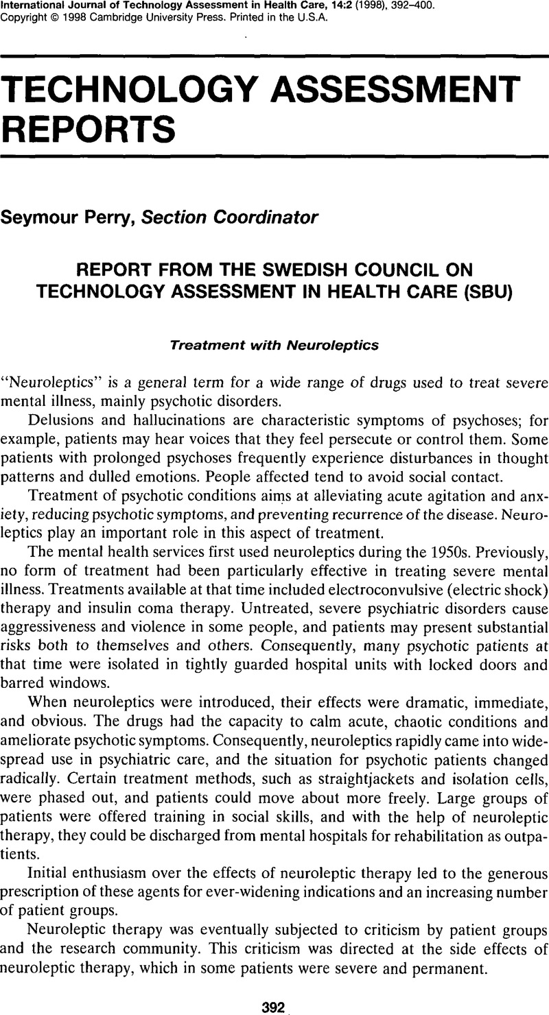 Report from the Swedish Council on Technology Assessment in Health Care