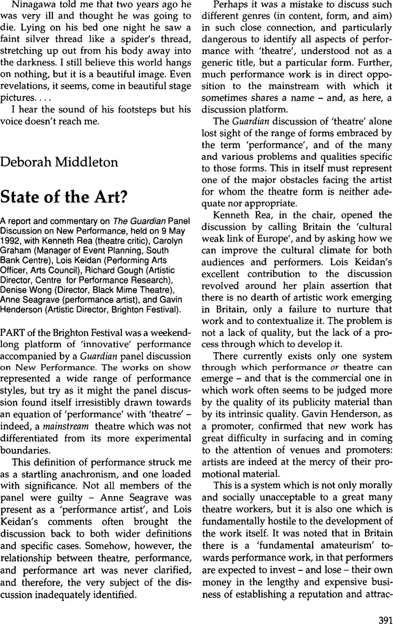 State Of The Art? | New Theatre Quarterly | Cambridge Core