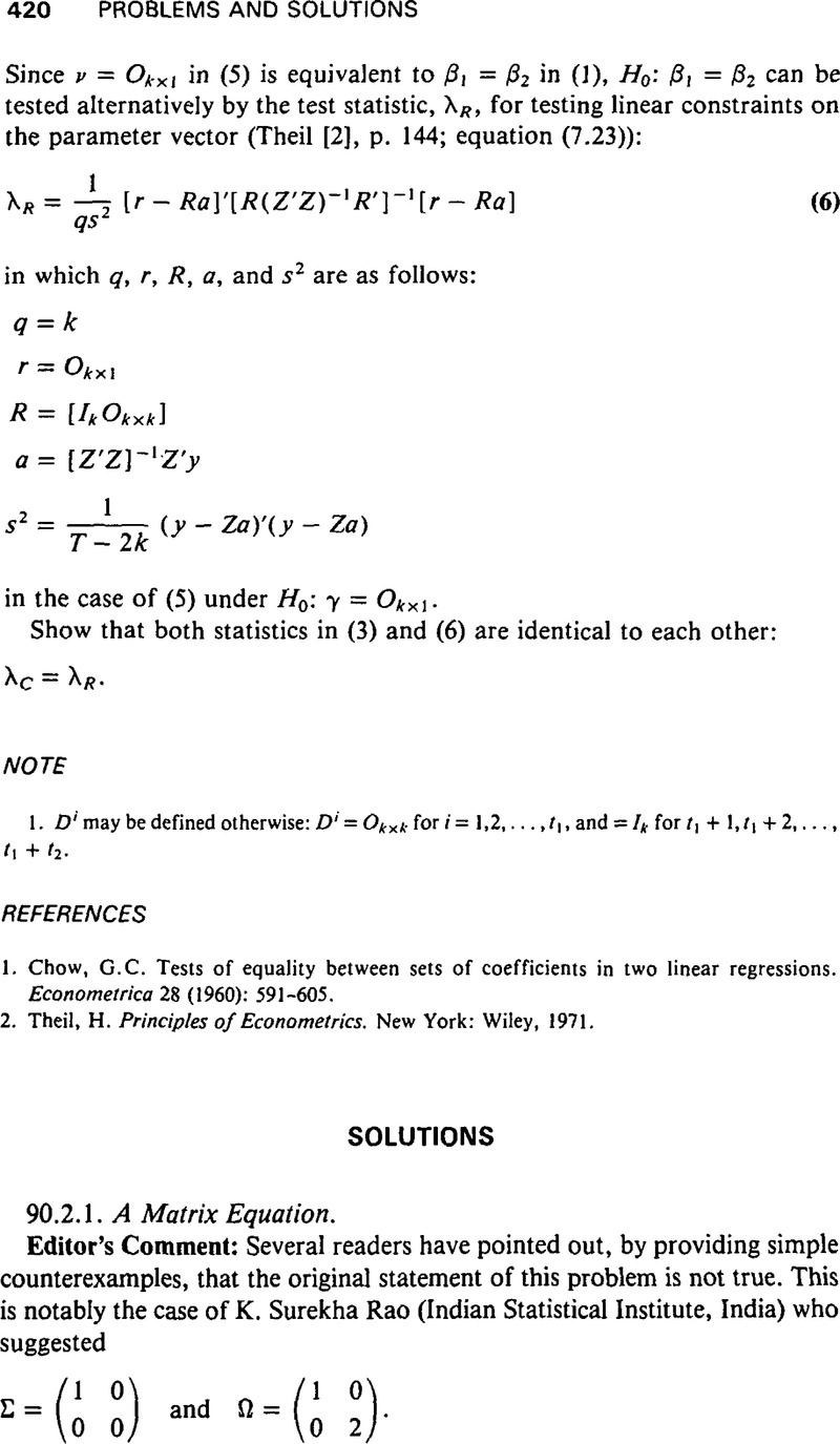 A Matrix Equation | Econometric Theory | Cambridge Core