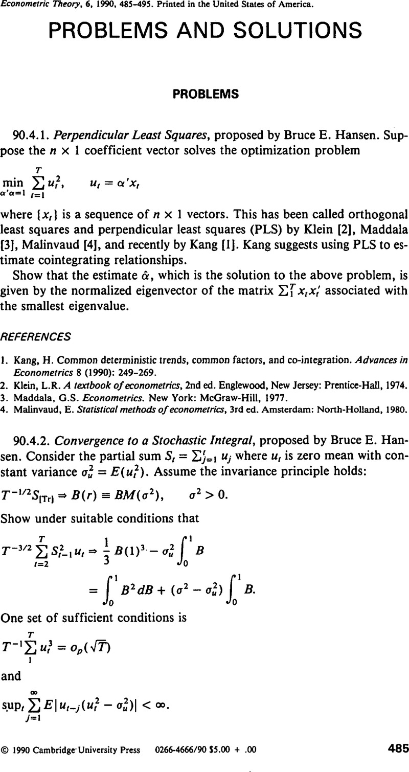 Perpendicular Least Squares | Econometric Theory | Cambridge Core