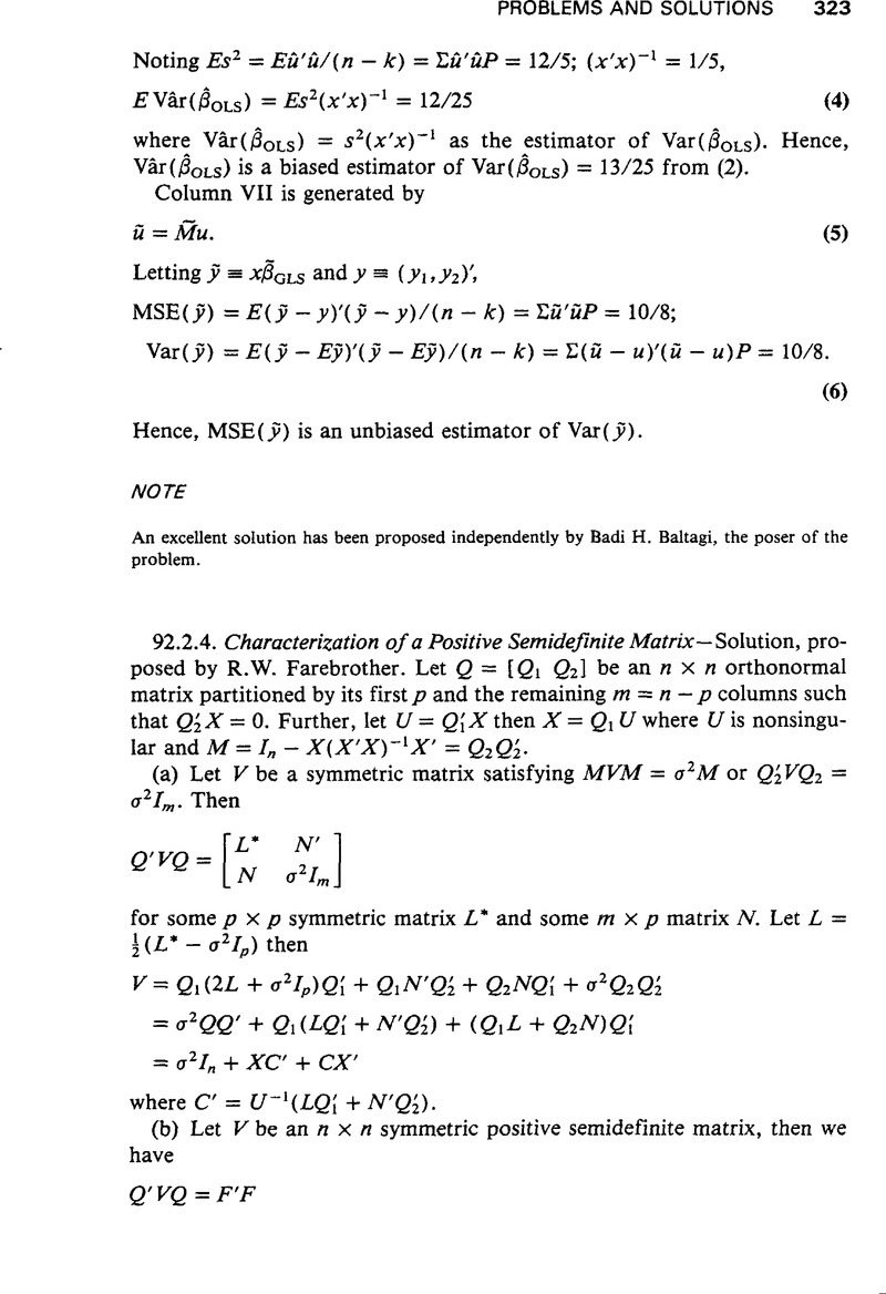 Characterization Of A Positive Semidefinite Matrix | Econometric Theory ...