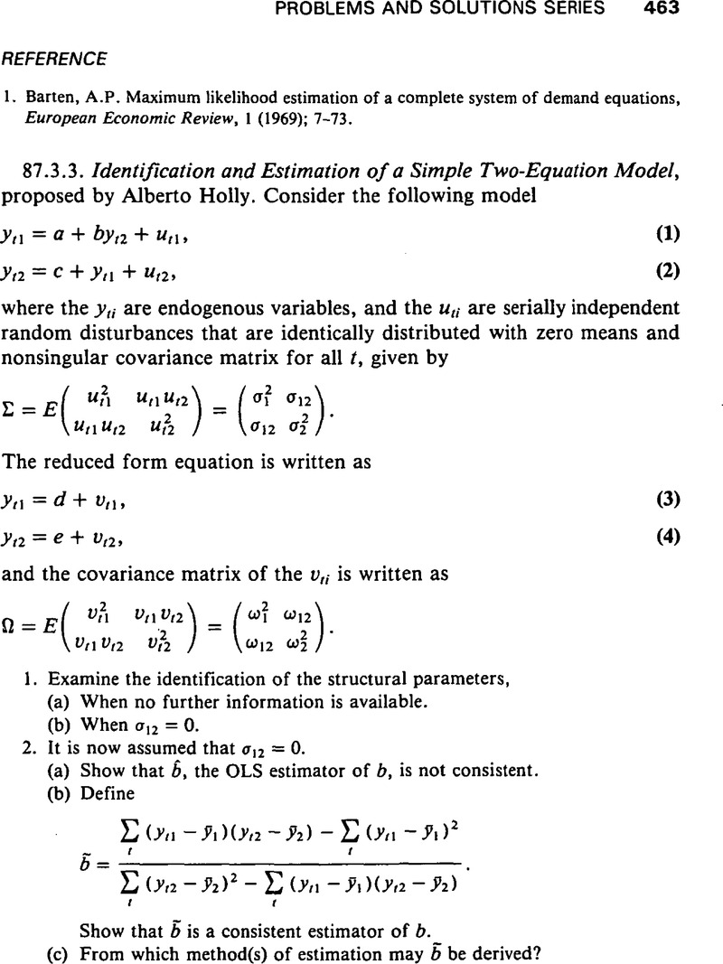 Identification And Estimation Of A Simple Two Equation Model Econometric Theory Cambridge Core