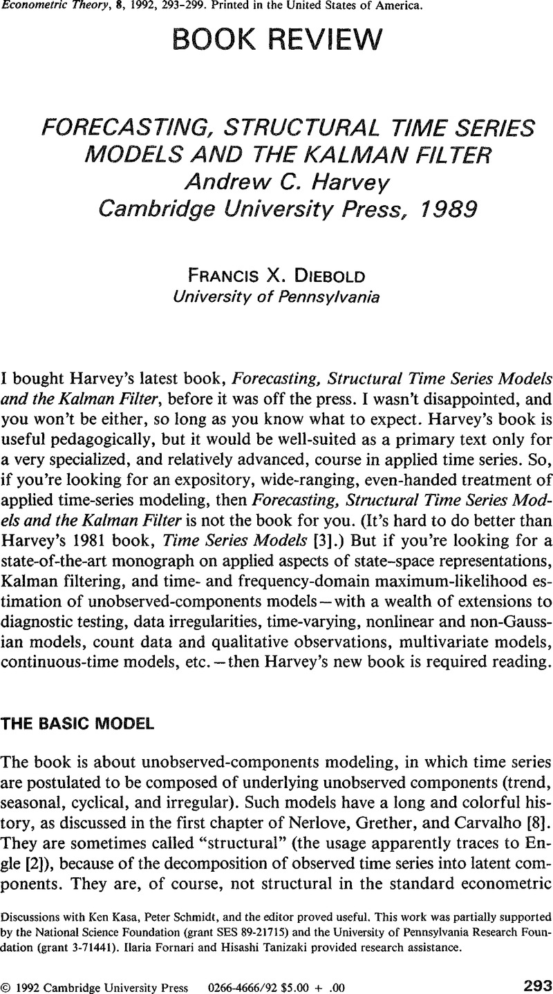 Forecasting, Structural Time Series Models and the Kalman Filter ...