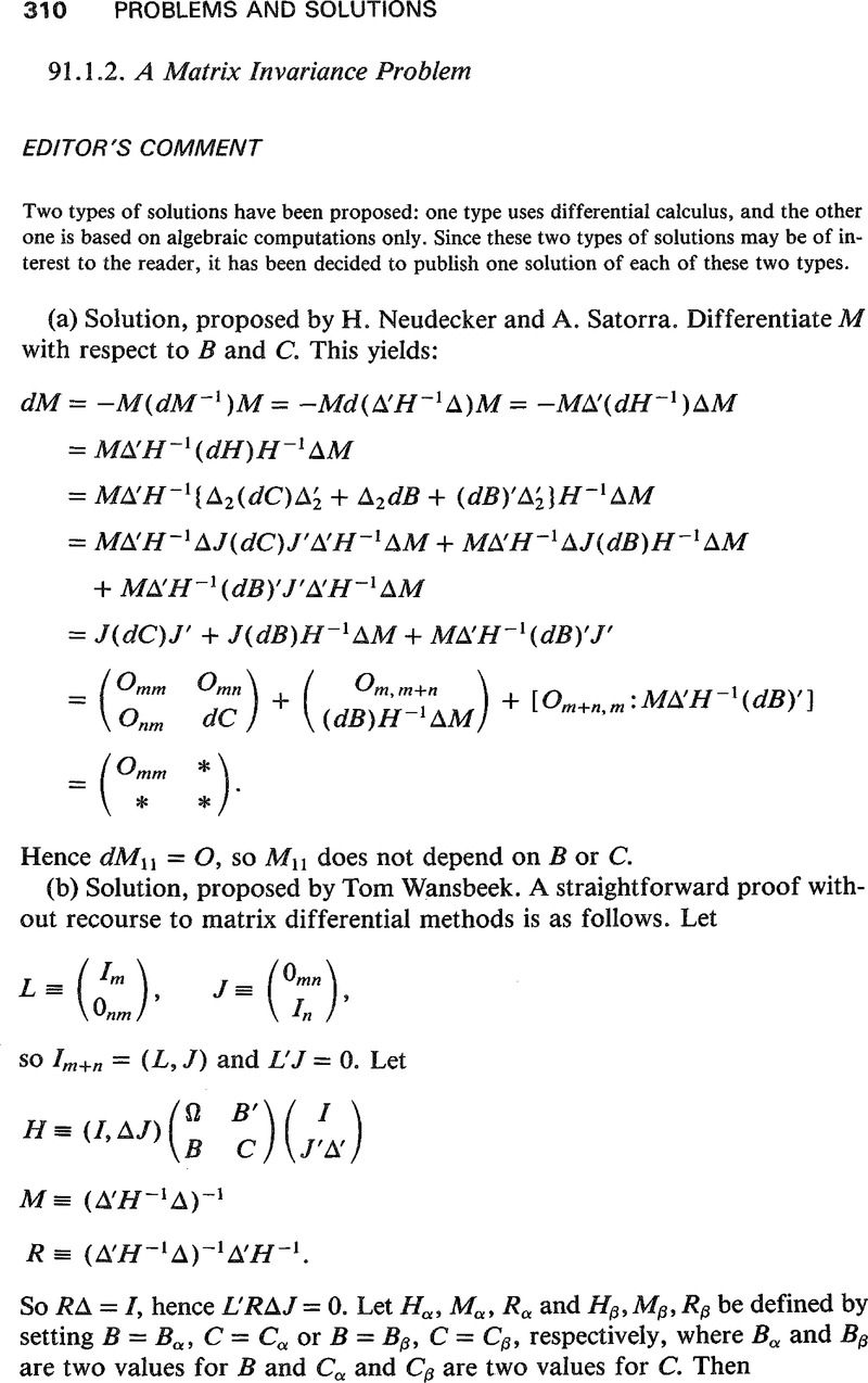 Invariance Problem Example A Matrix Invariance Problem | Econometric Theory | Cambridge Core