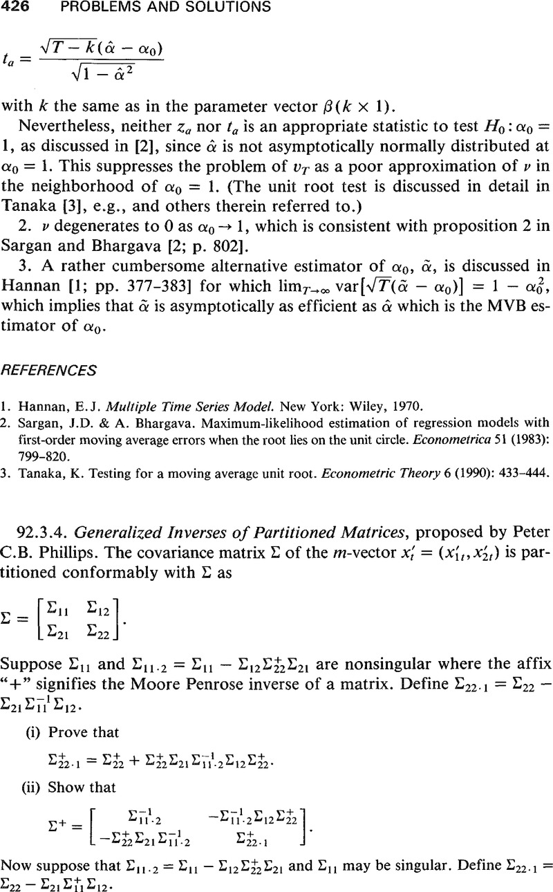 Generalized Inverses Of Partitioned Matrices | Econometric Theory ...