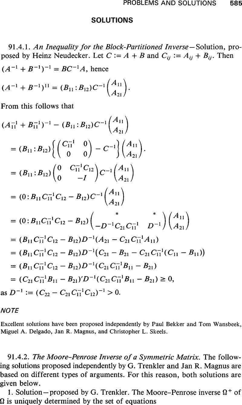 the-moore-penrose-inverse-of-a-symmetric-matrix-econometric-theory