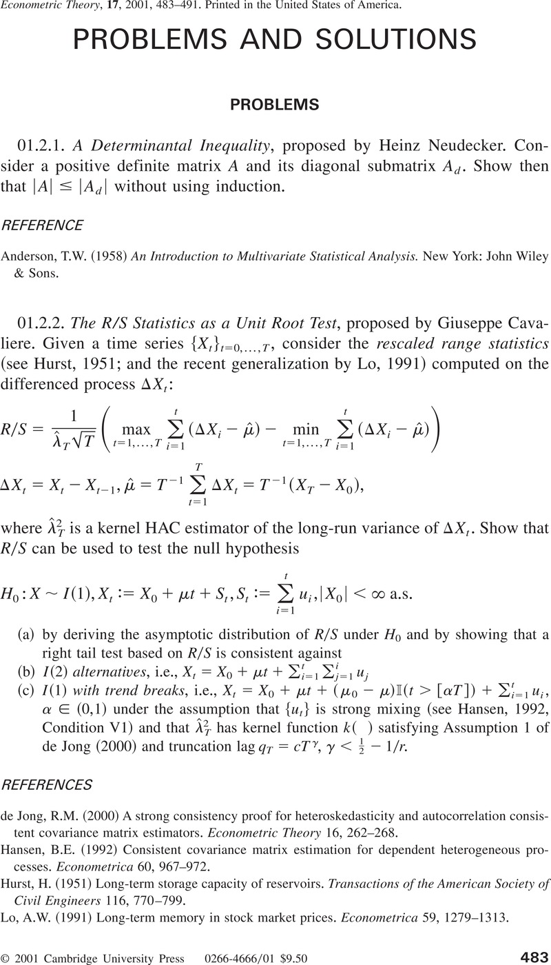 Problems And Solutions Econometric Theory Cambridge Core