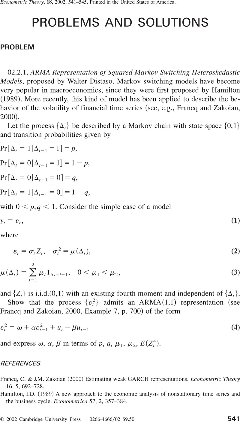 PROBLEMS AND SOLUTIONS | Econometric Theory | Cambridge Core