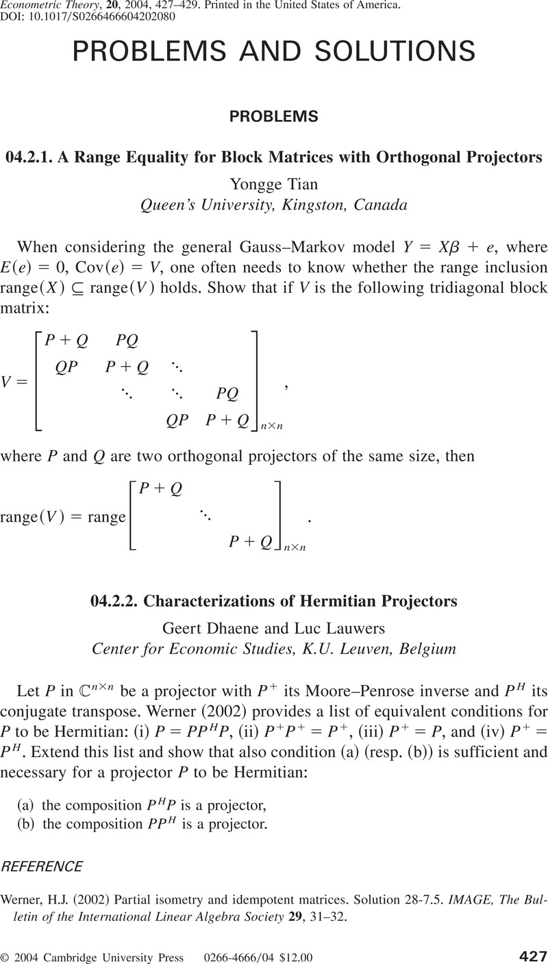 Problems And Solutions Econometric Theory Cambridge Core