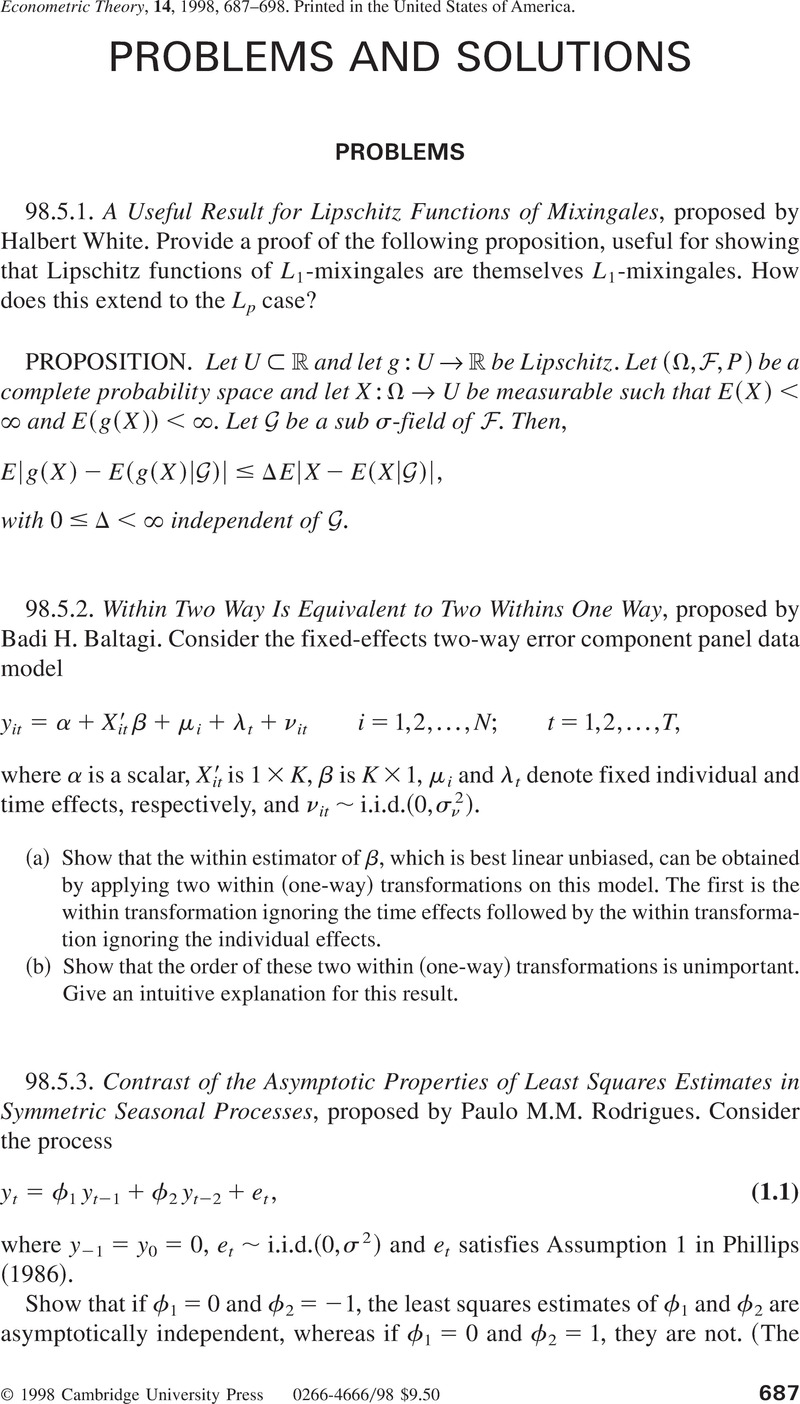 Problems And Solutions Econometric Theory Cambridge Core