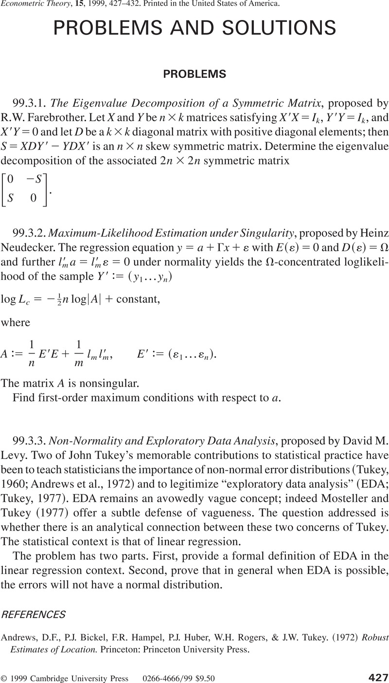 PROBLEMS AND SOLUTIONS | Econometric Theory | Cambridge Core