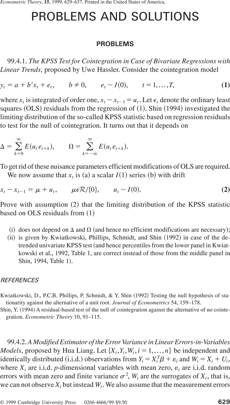 PROBLEMS AND SOLUTIONS | Econometric Theory | Cambridge Core