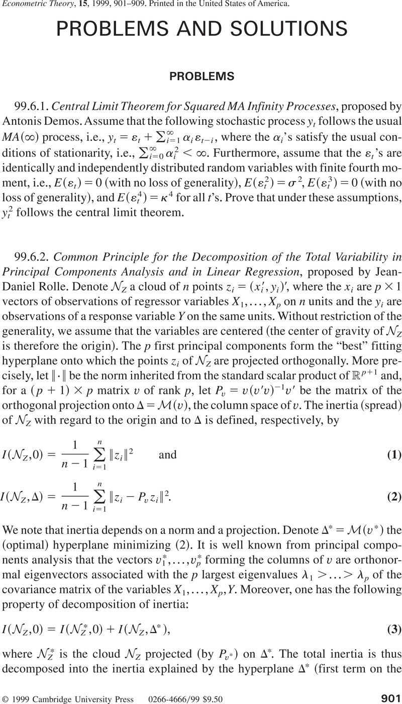 PROBLEMS AND SOLUTIONS | Econometric Theory | Cambridge Core