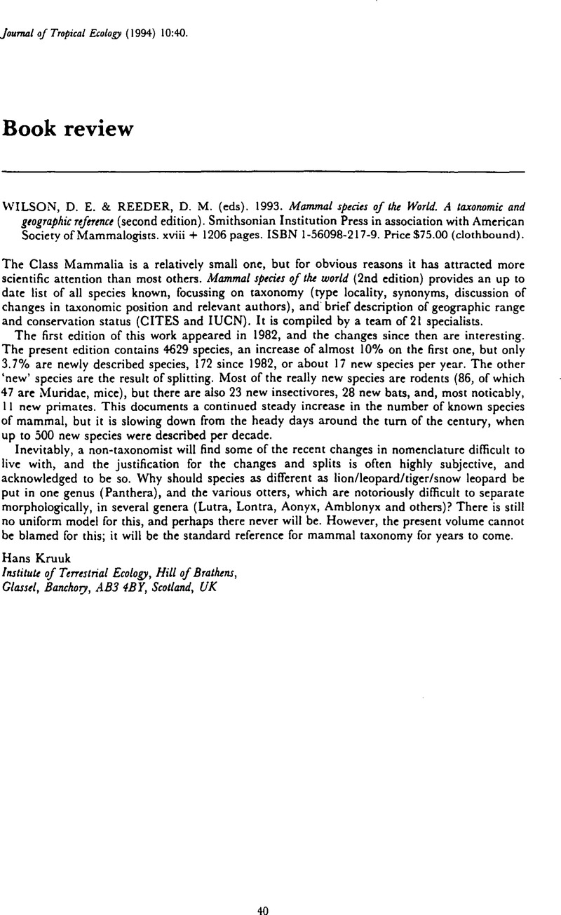 D. E. Wilson & D. M. Reeder (eds). 1993. Mammal species of the World. A ...