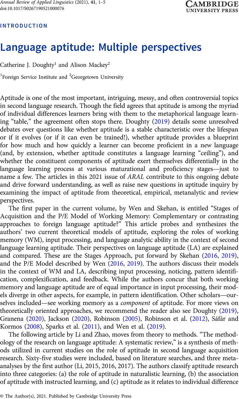 language-aptitude-multiple-perspectives-annual-review-of-applied-linguistics-cambridge-core