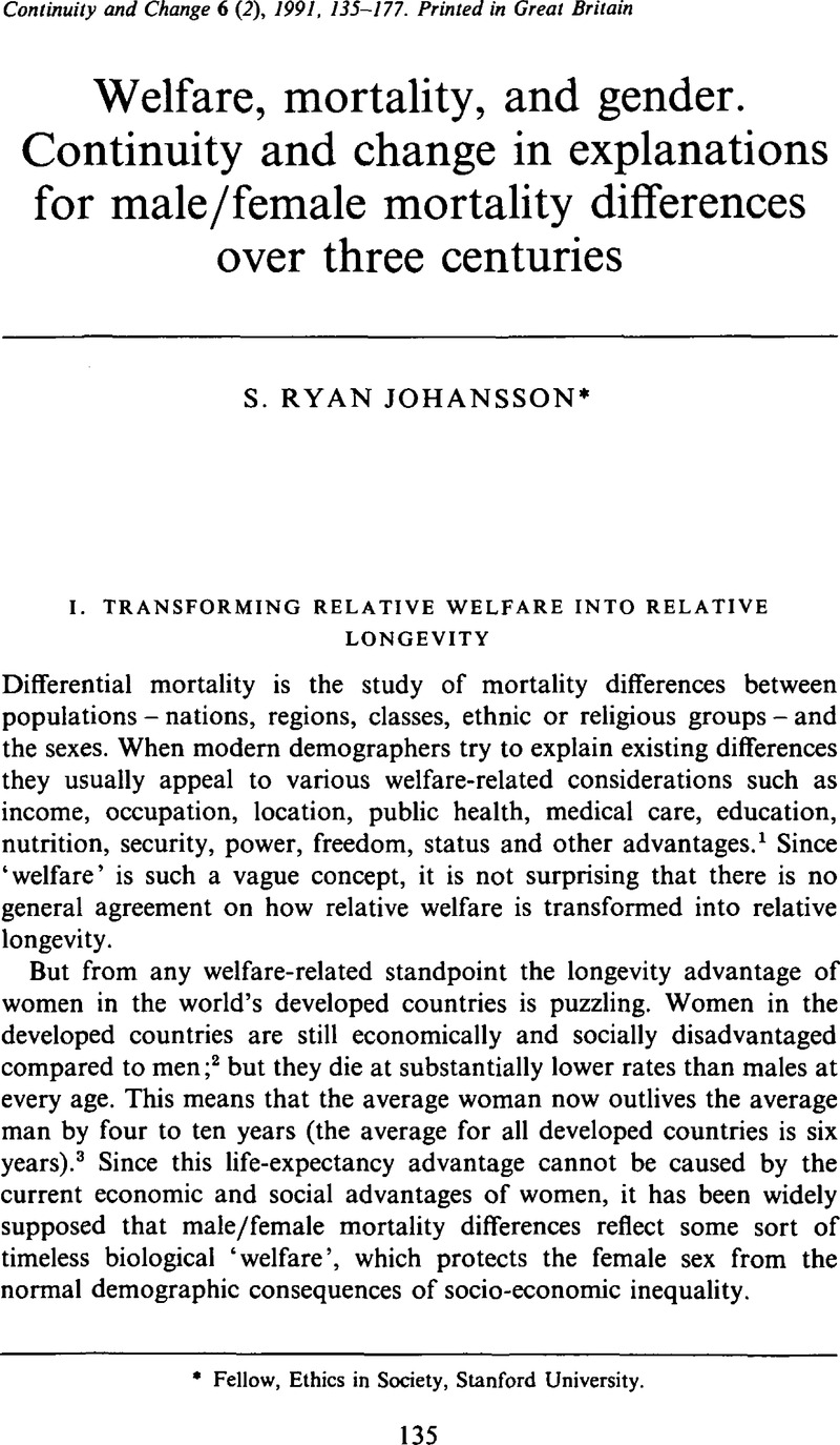 Welfare mortality and gender. Continuity and change in