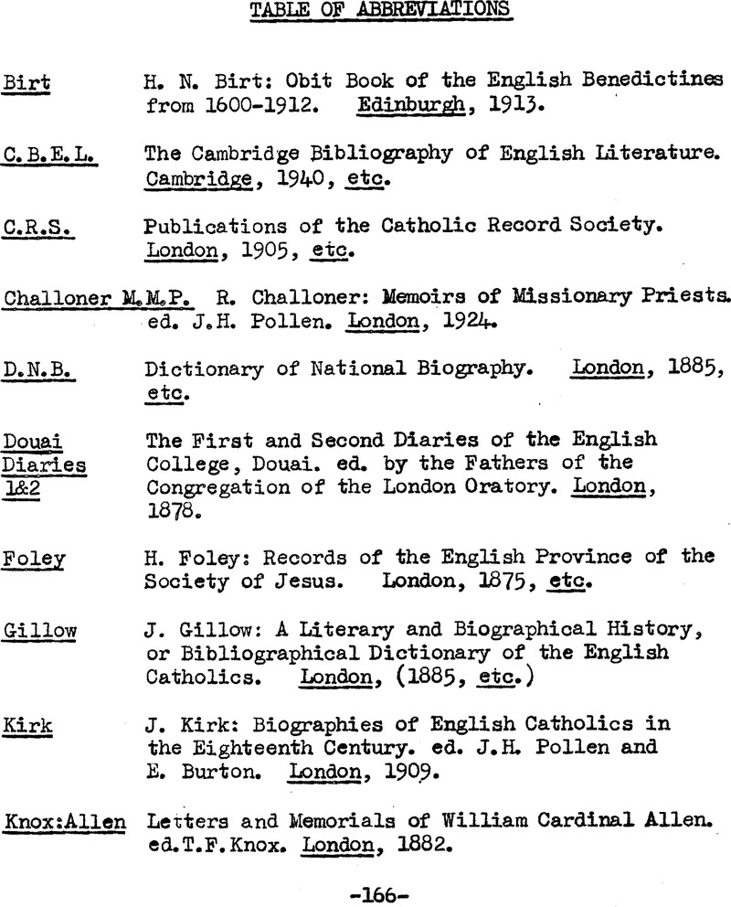 Table Of Abbreviations British Catholic History Cambridge Core