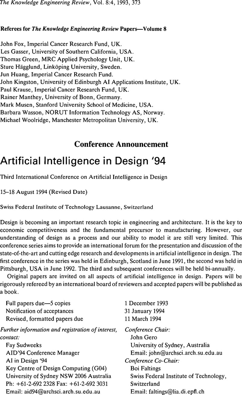 Artificial Intelligence in Design ’94 | The Knowledge Engineering ...