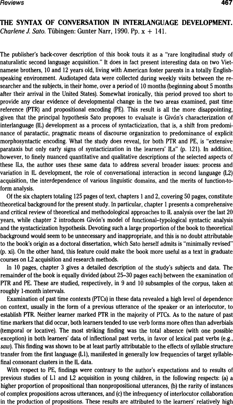 THE SYNTAX OF CONVERSATION IN INTERLANGUAGE DEVELOPMENT. Charlene J ...