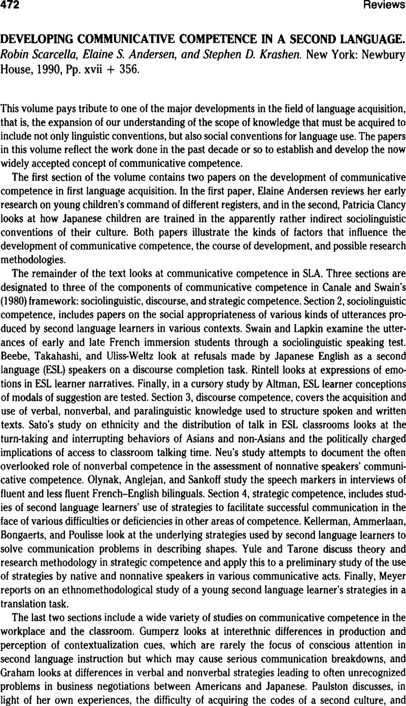 DEVELOPING COMMUNICATIVE COMPETENCE IN A SECOND LANGUAGE. Robin ...
