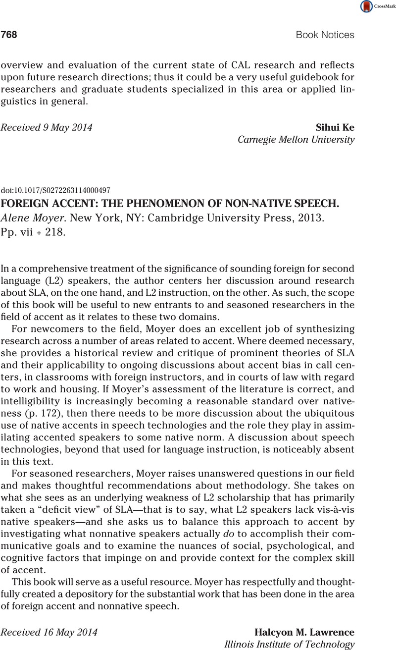 Foreign Accent: The Phenomenon of Non-native Speech