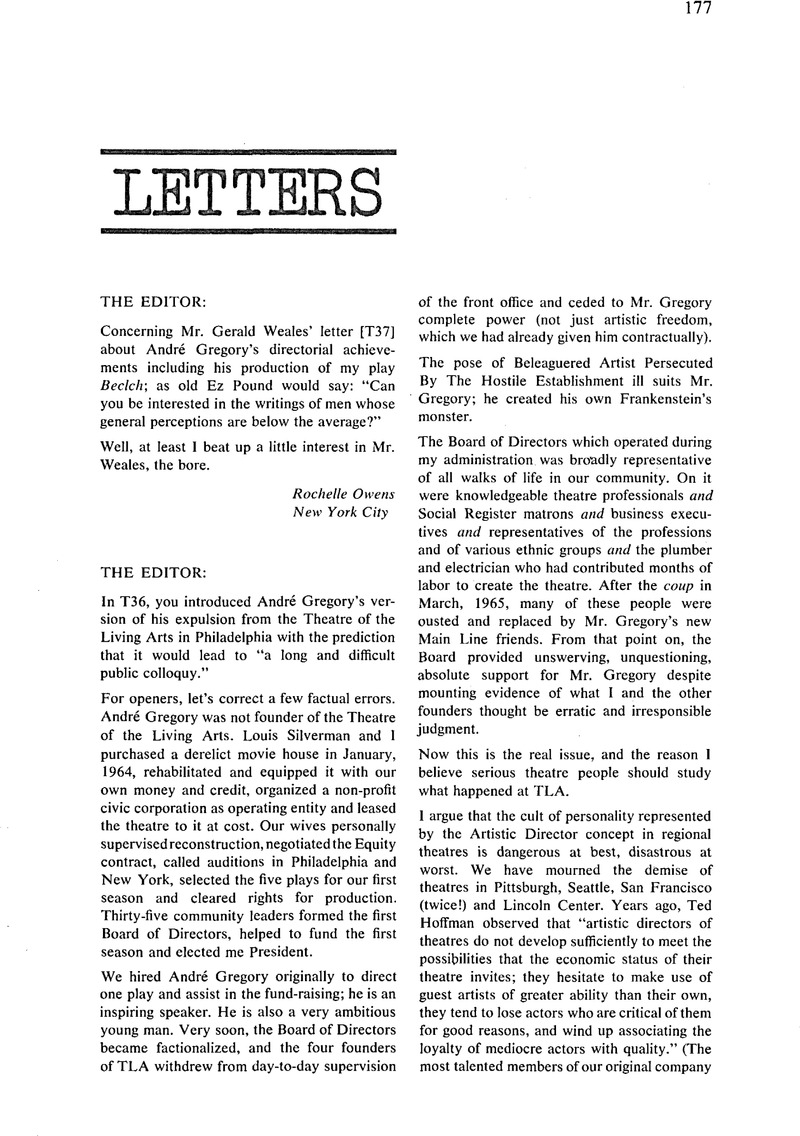 Letter from Frederick Goldman] | TDR (1967) | Cambridge Core