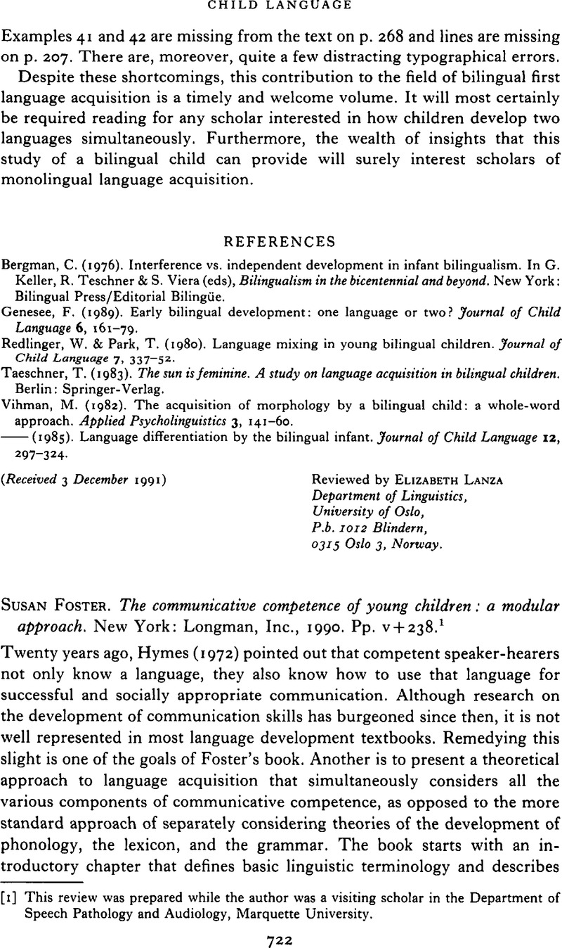 Susan Foster. The communicative competence of young children: a modular ...