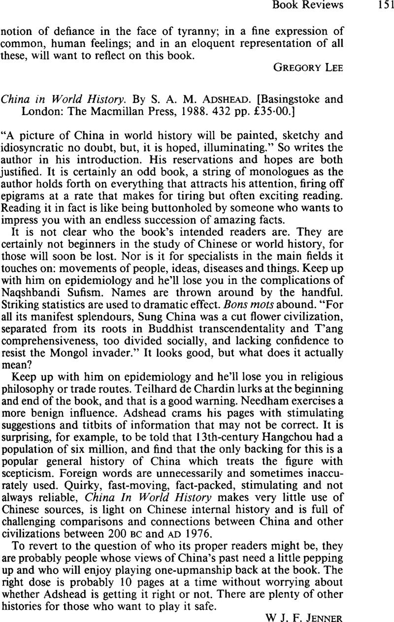 China in World History. By S. A. M. Adshead. [Basingstoke and London ...