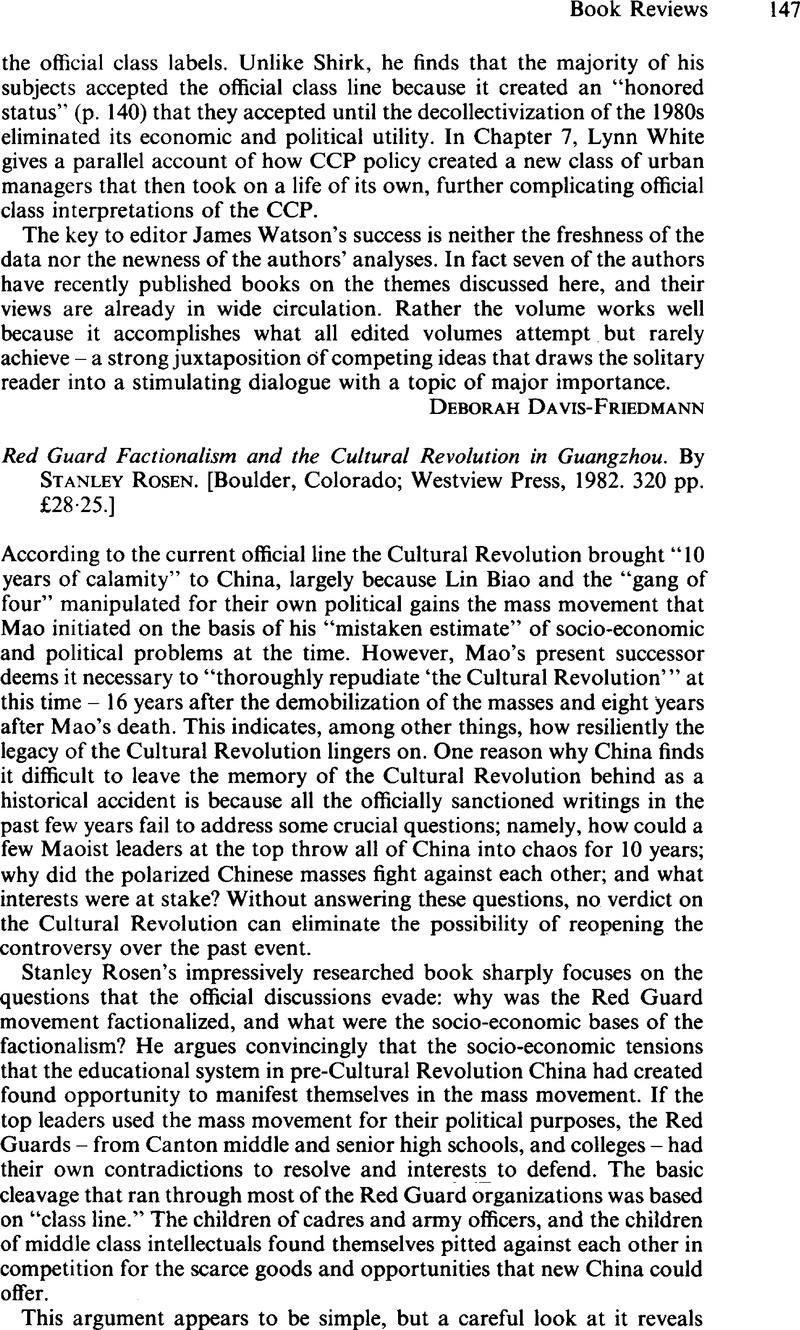 Red Guard Factionalism and the Cultural Revolution in Guangzhou. By ...