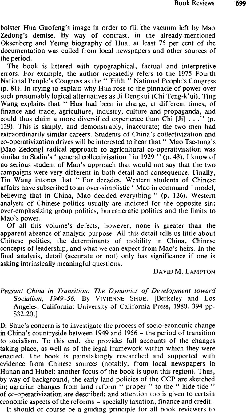 Peasant China in Transition: The Dynamics of Development toward ...