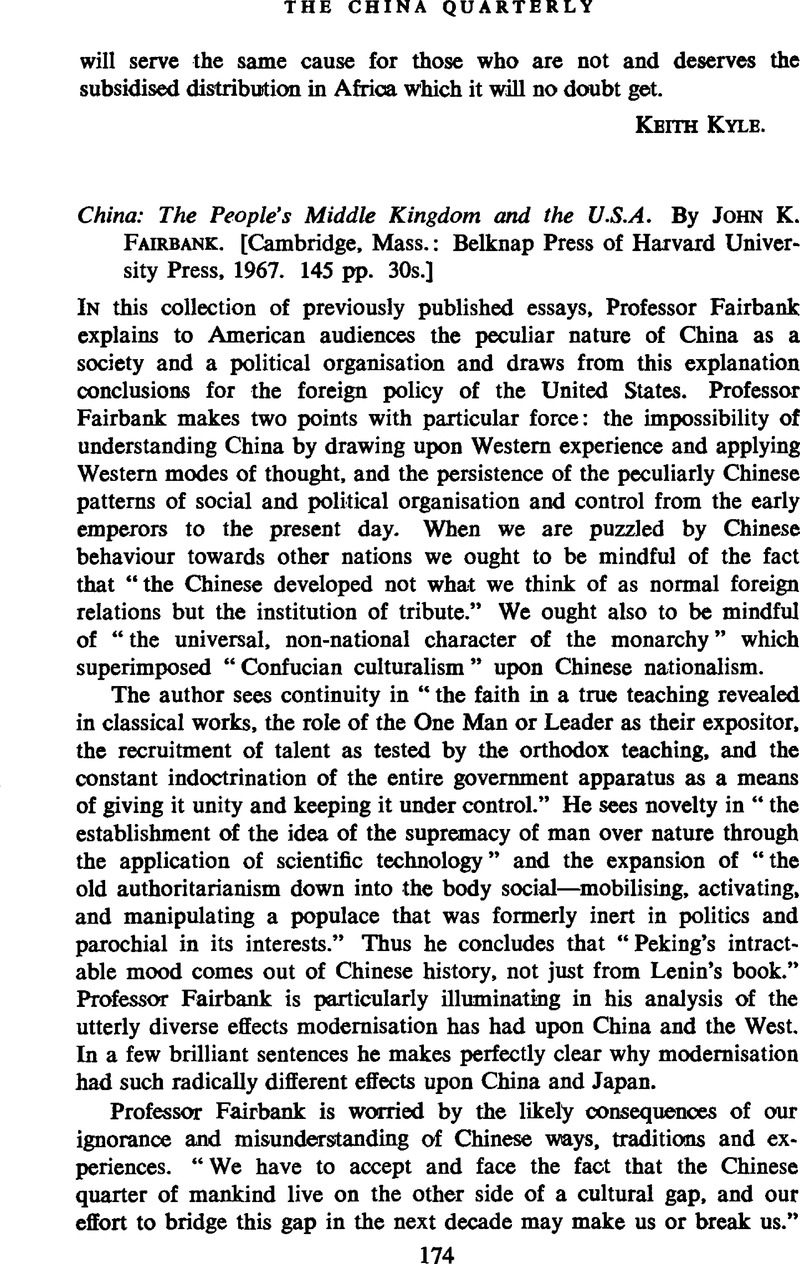 China: The People's Middle Kingdom and the U.S.A. By John K. Fairbank ...