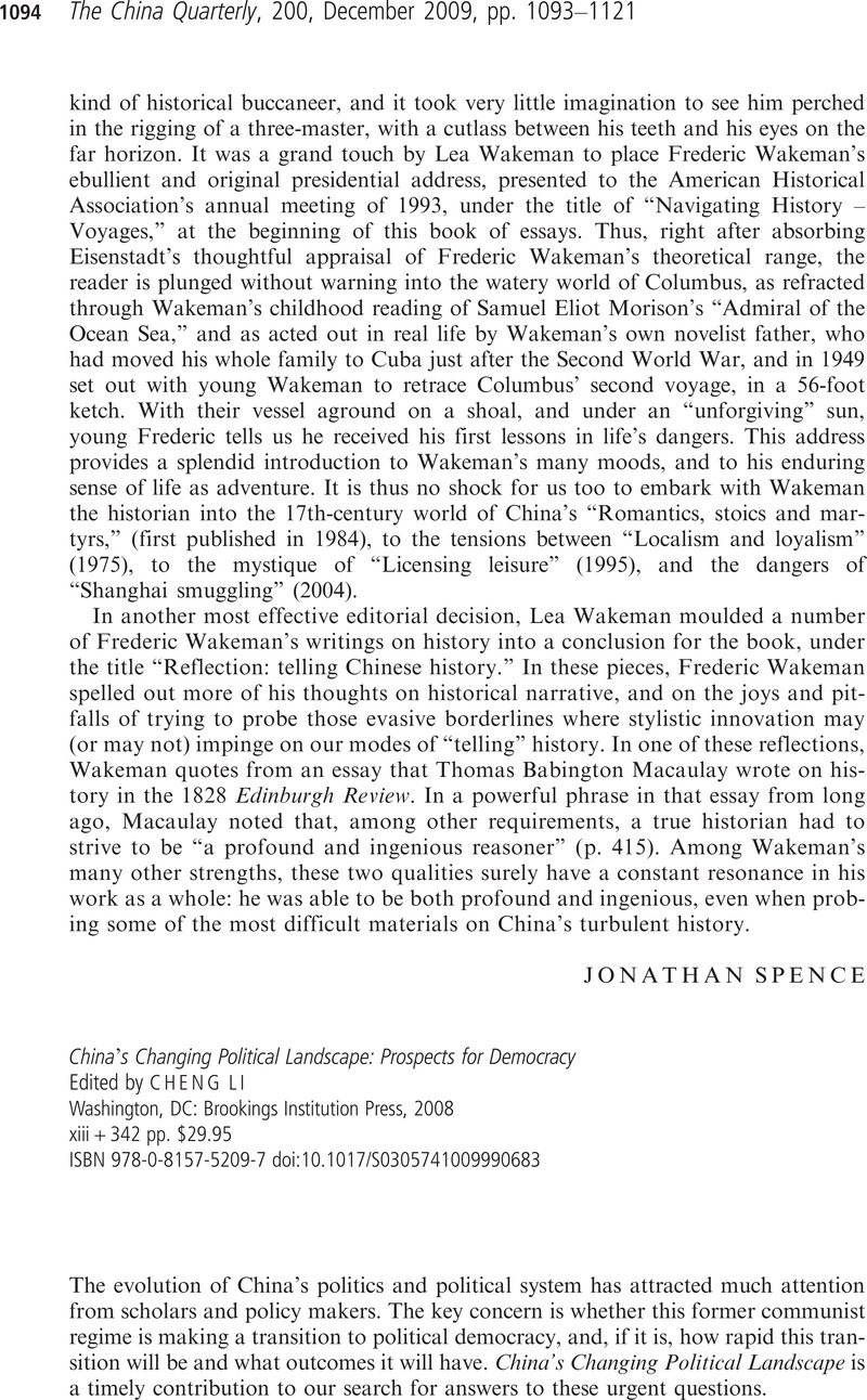Chinas Changing Political Landscape: Prospects for Democracy
