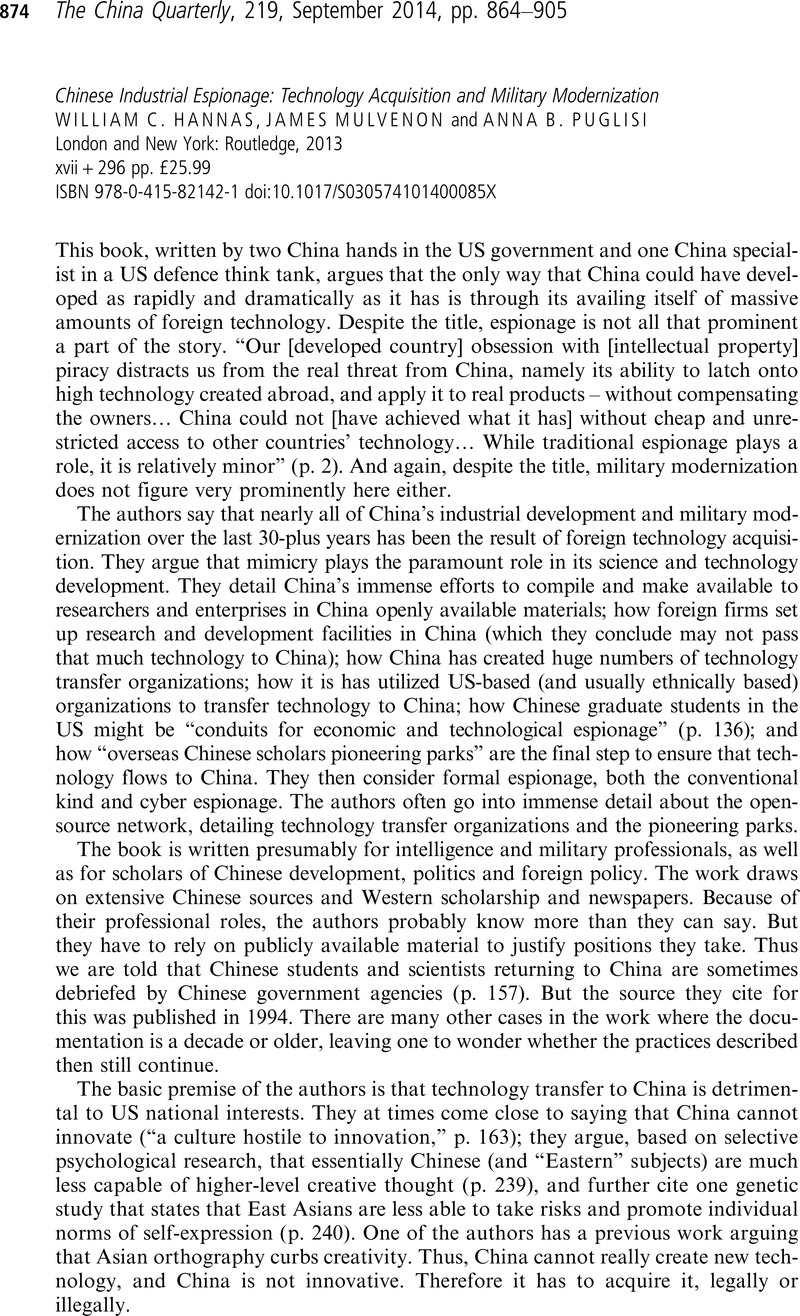 Chinese Industrial Espionage: Technology Acquisition and Military ...