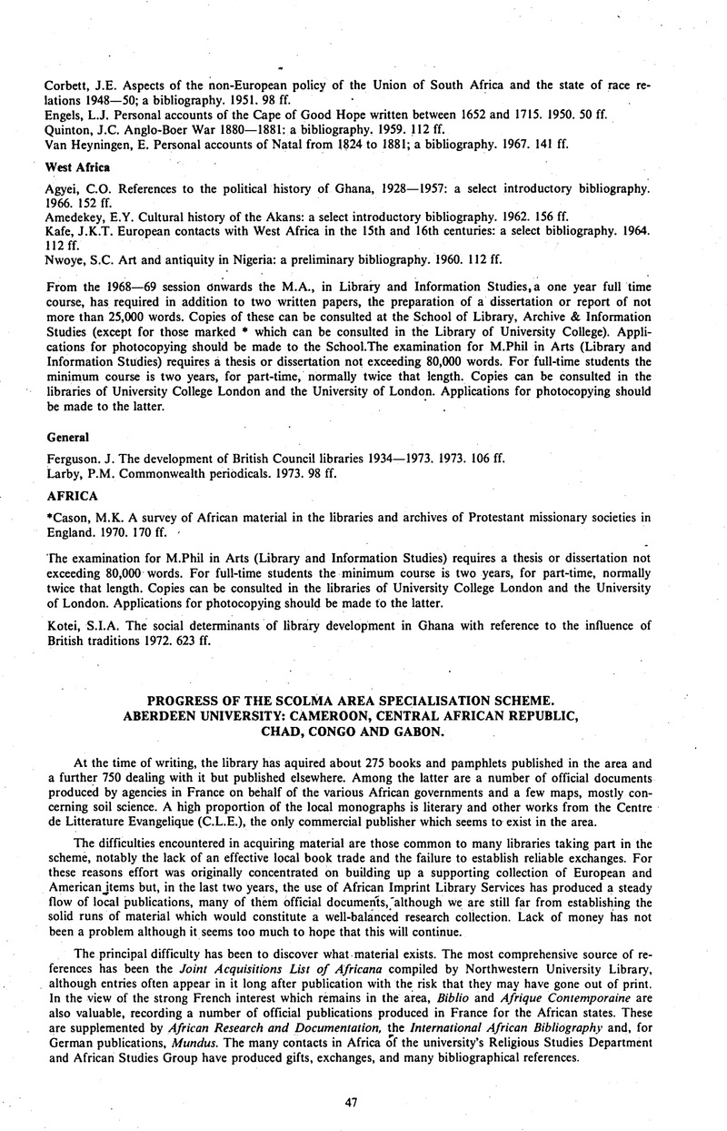 Progress Of The Scolma Area Specialisation Scheme. Aberdeen University 