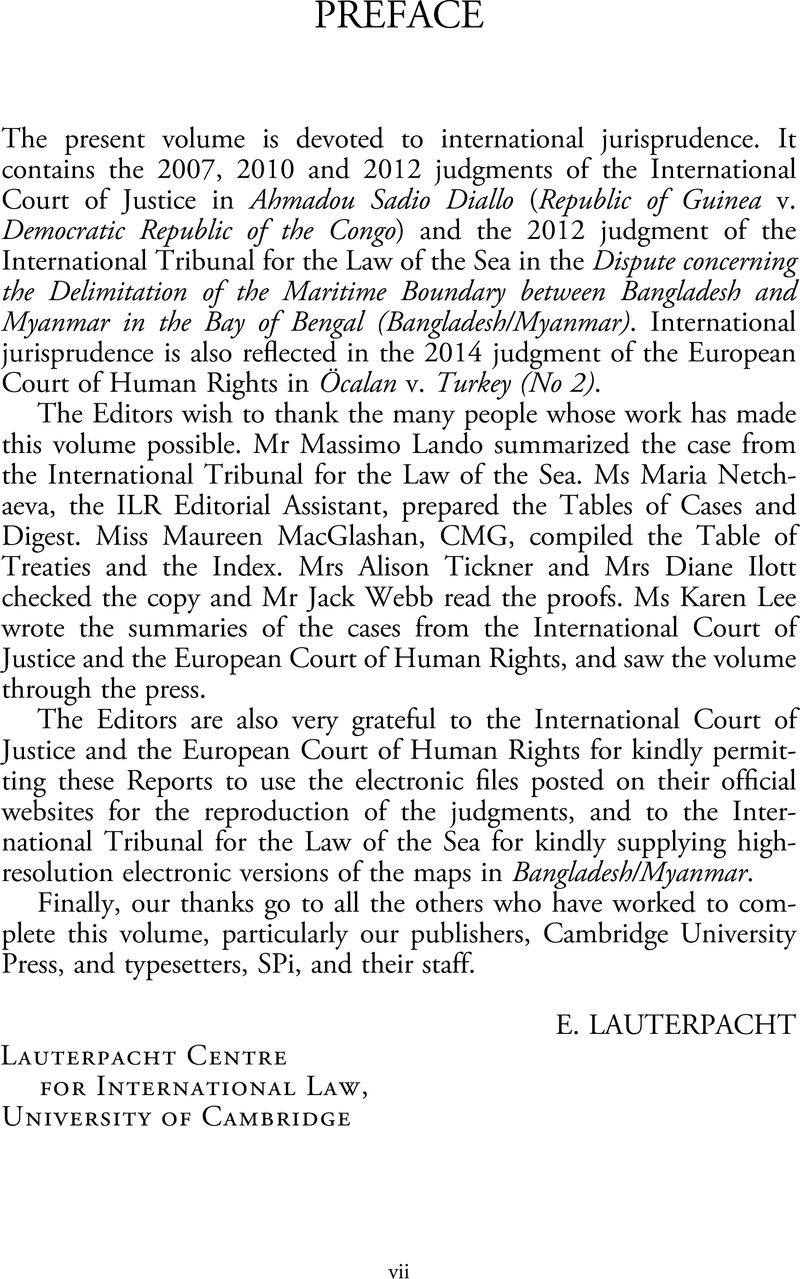Preface | International Law Reports | Cambridge Core