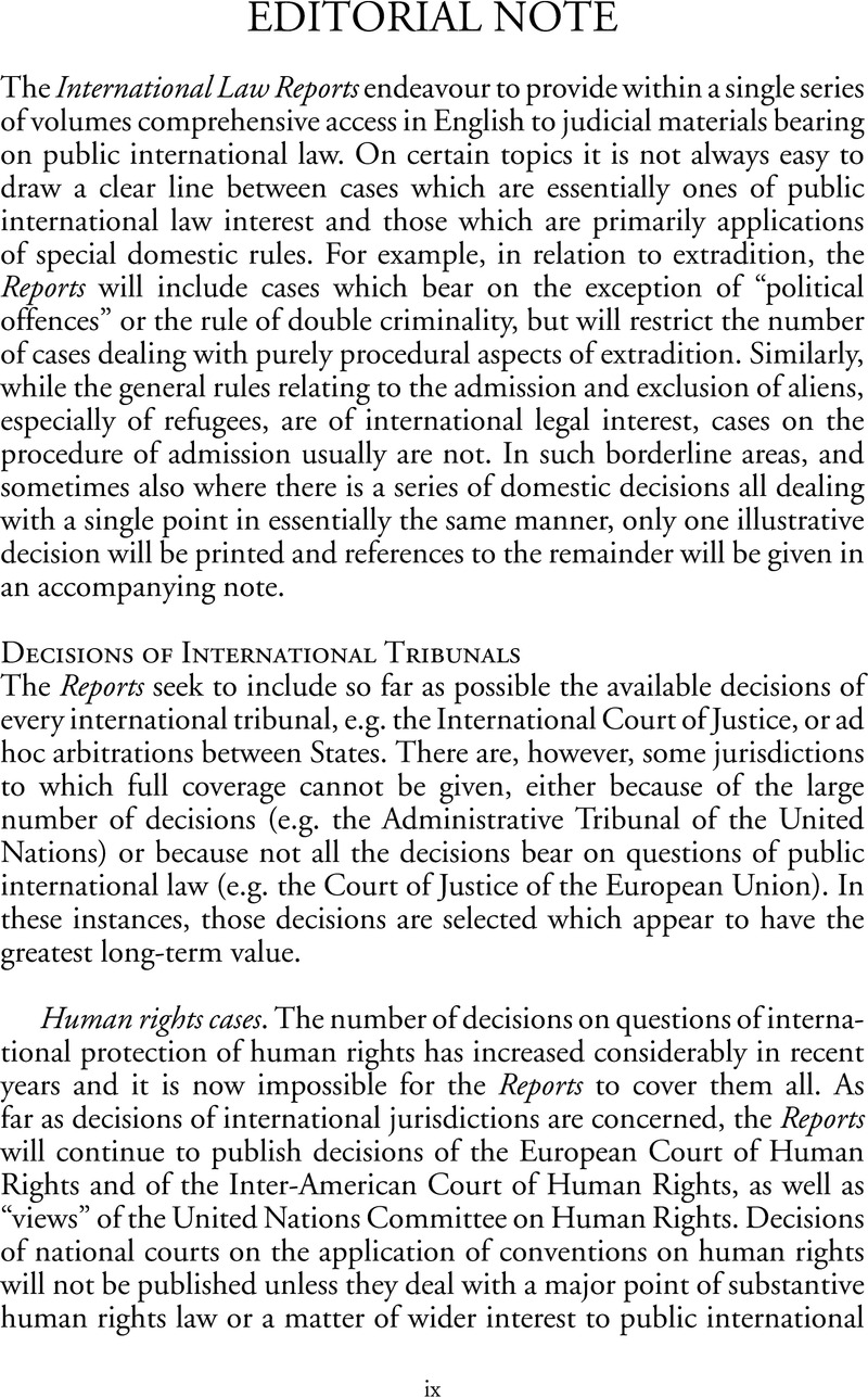 Legal Issue Editorial Example Editorial Note | International Law Reports | Cambridge Core