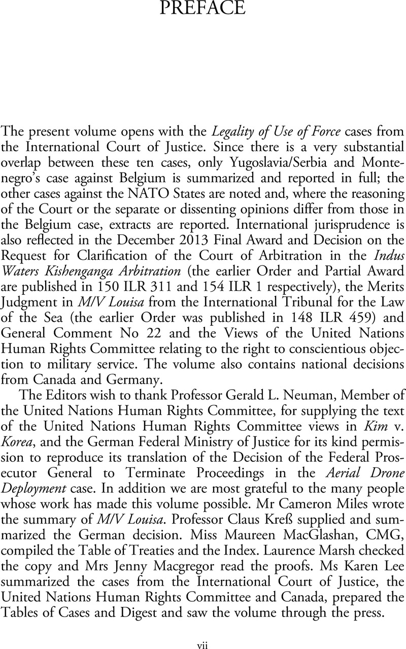 Preface | International Law Reports | Cambridge Core
