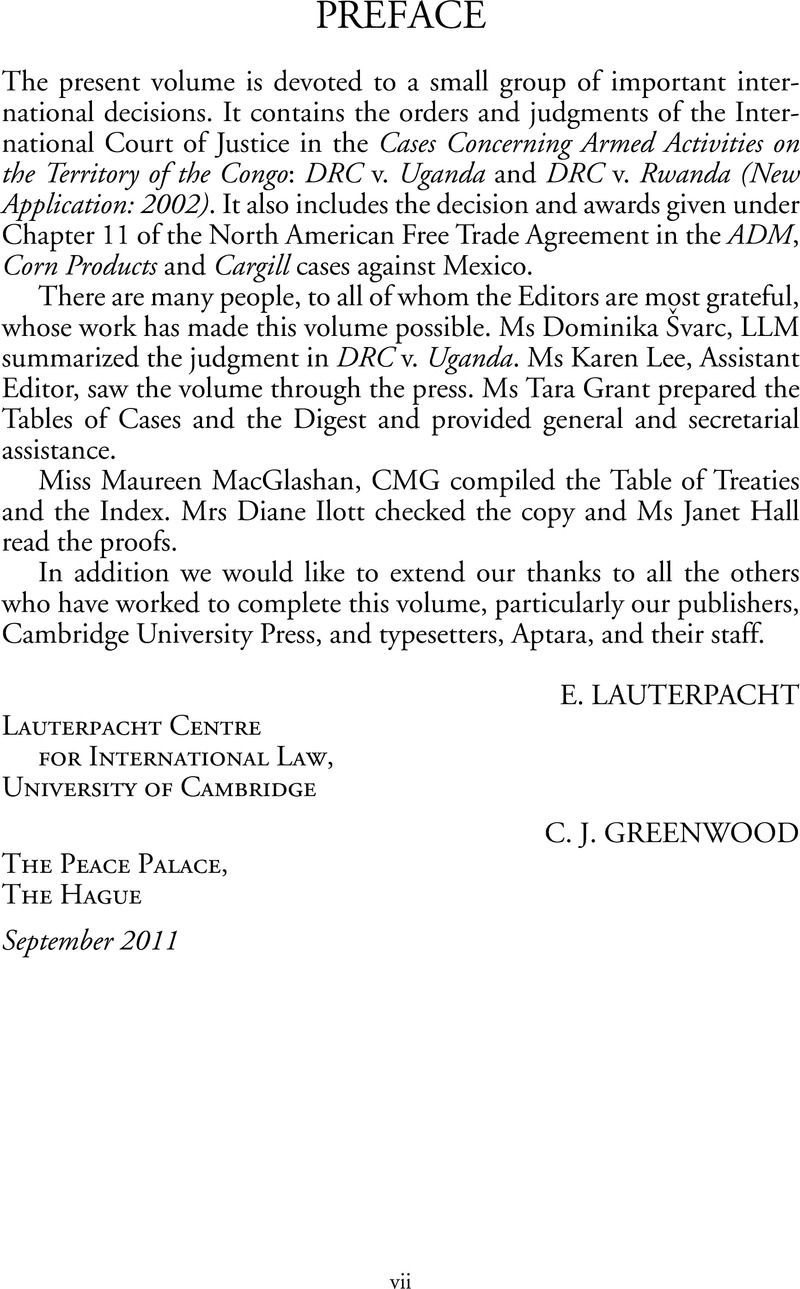 Preface | International Law Reports | Cambridge Core