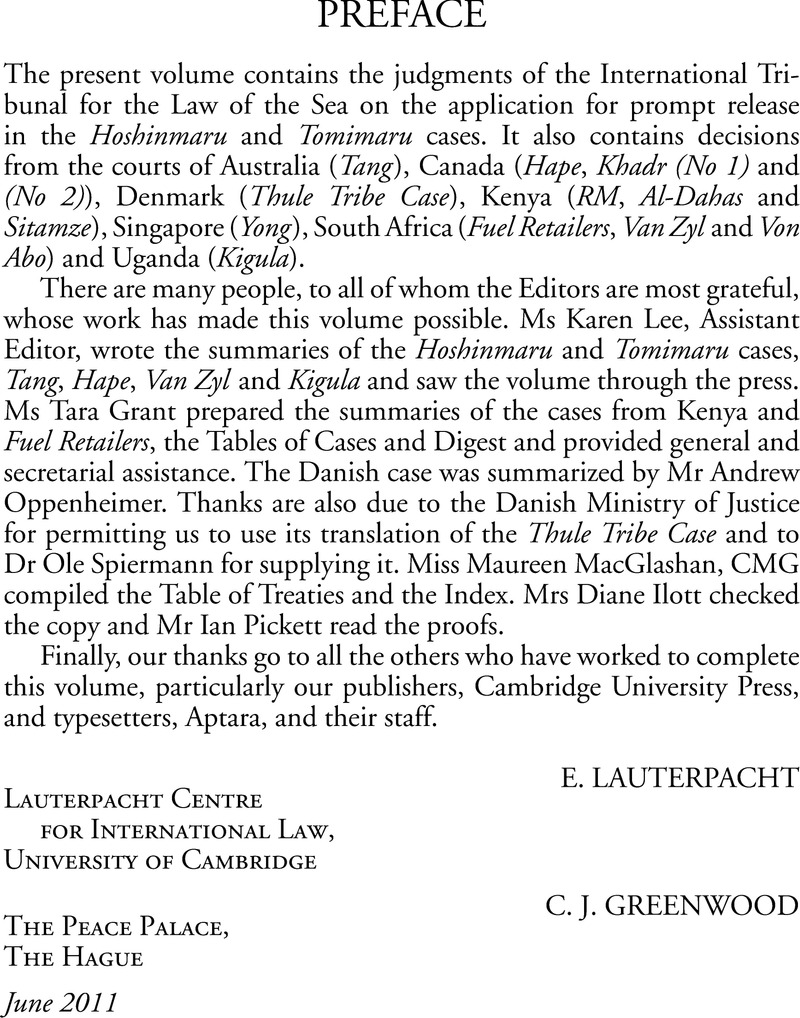 Preface | International Law Reports | Cambridge Core